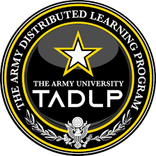 TADLP Circular Logo with a star in the middle with the words: The Army University TADLP, and on the outside the words written within the circle: The Army Distributed Learning Program